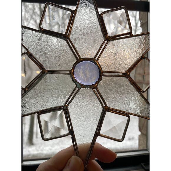 Stained Glass Star Christmas Tree Topper With Clear Textured Glass & Blue Center - Picture 4 of 4